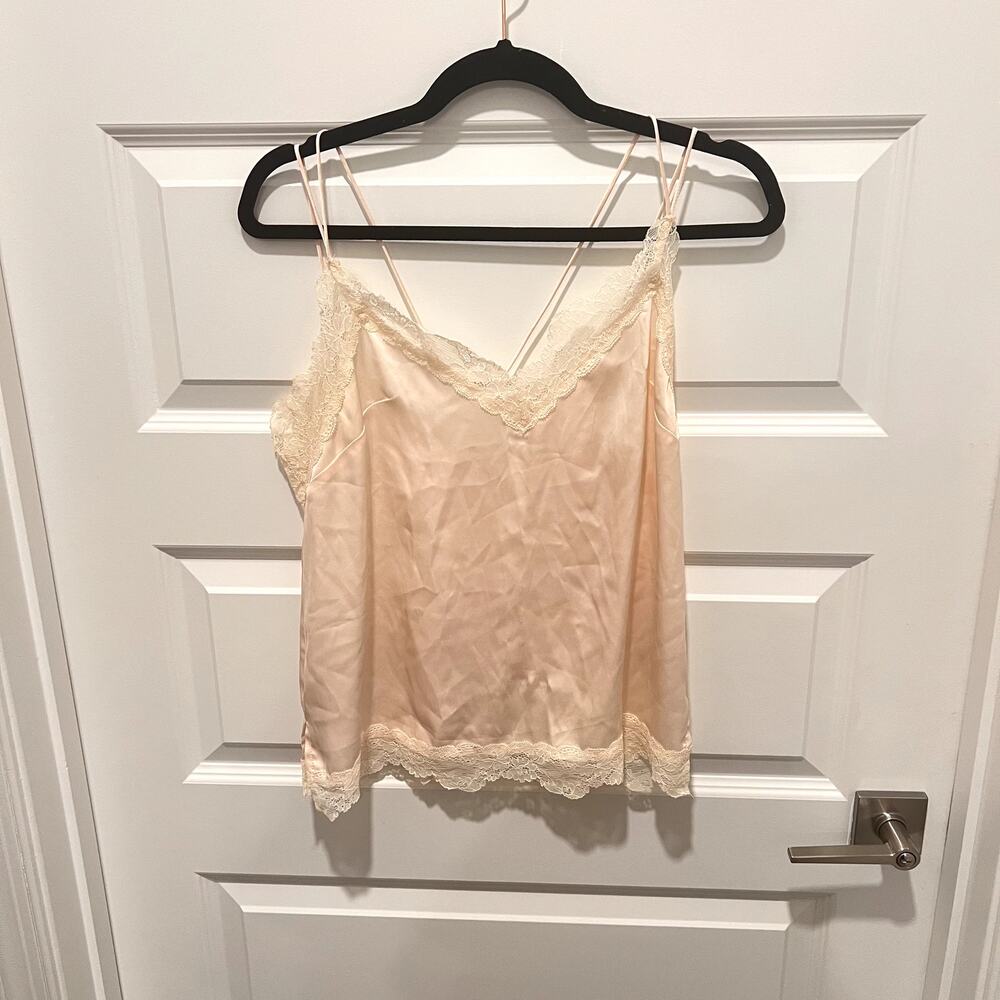 Soprano Satin Feel Lace Trim Cami Blush Pink Strappy Y2K Lingerie Style Top SZ S